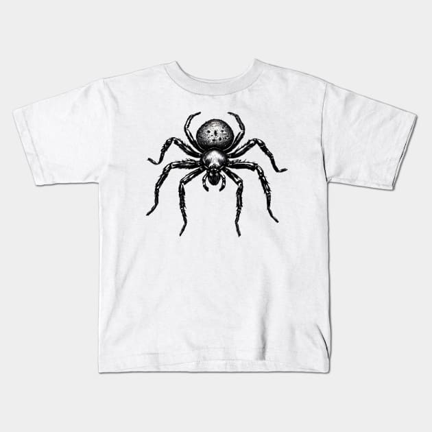 Arachnid Artistry: Spider Sketch on White Kids T-Shirt by AlexBRD